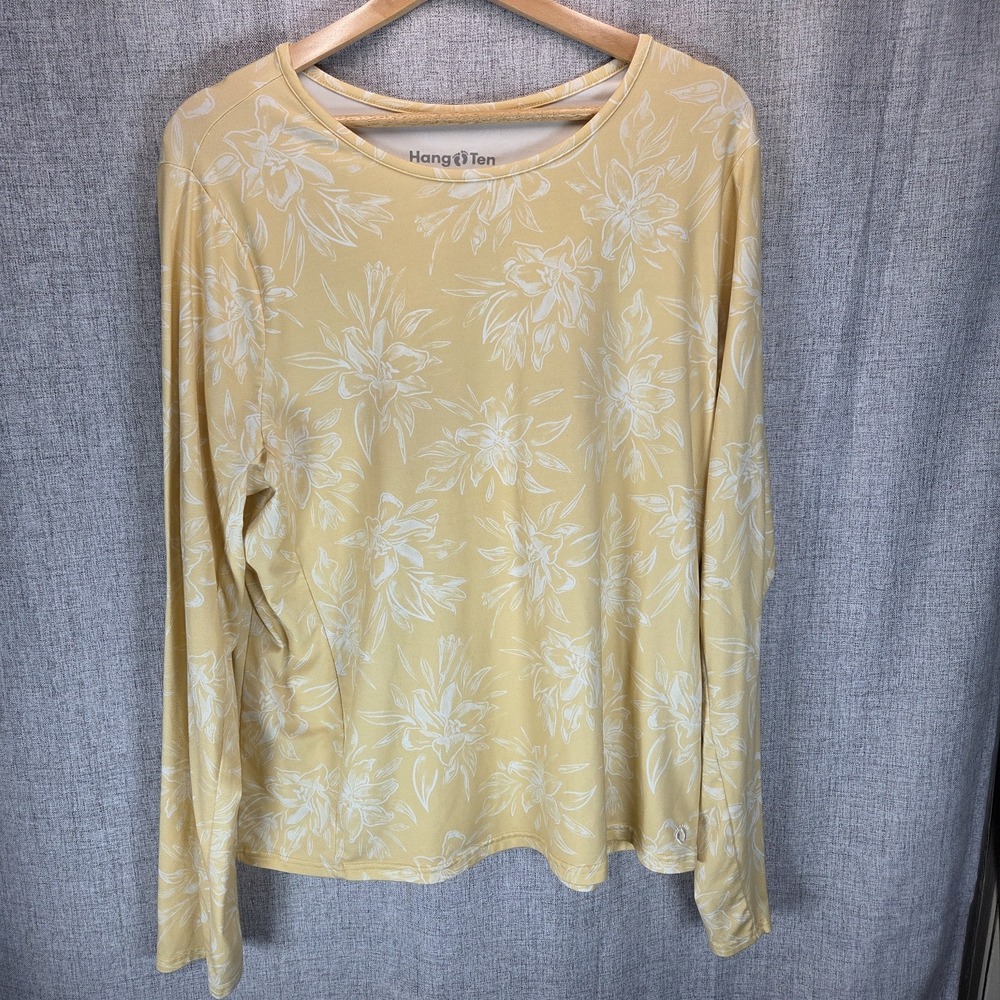 Hang Ten Women's Yellow Beach Soft Floral Pocket Long Sleeve UPF 50+, Size 2X‎